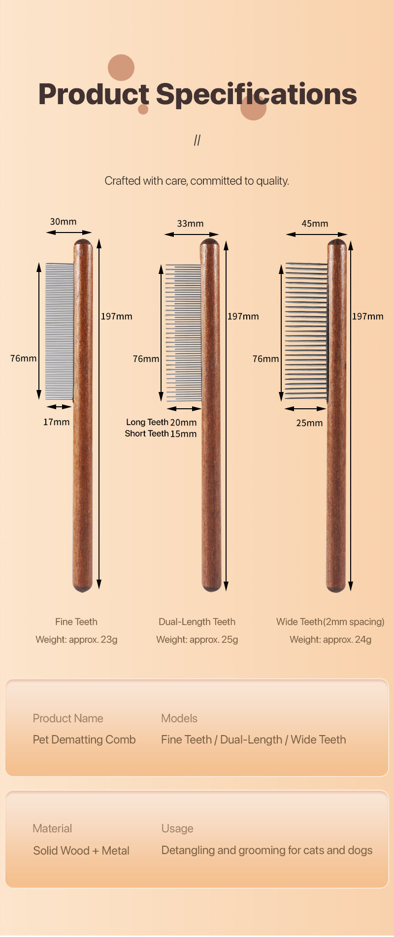 Wooden Handle Pet Comb